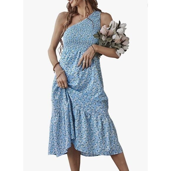 Flowers Dresses & Skirts - Womens Boho Dress One Shoulder Floral Maxi Dress Elegant Cocktail Party